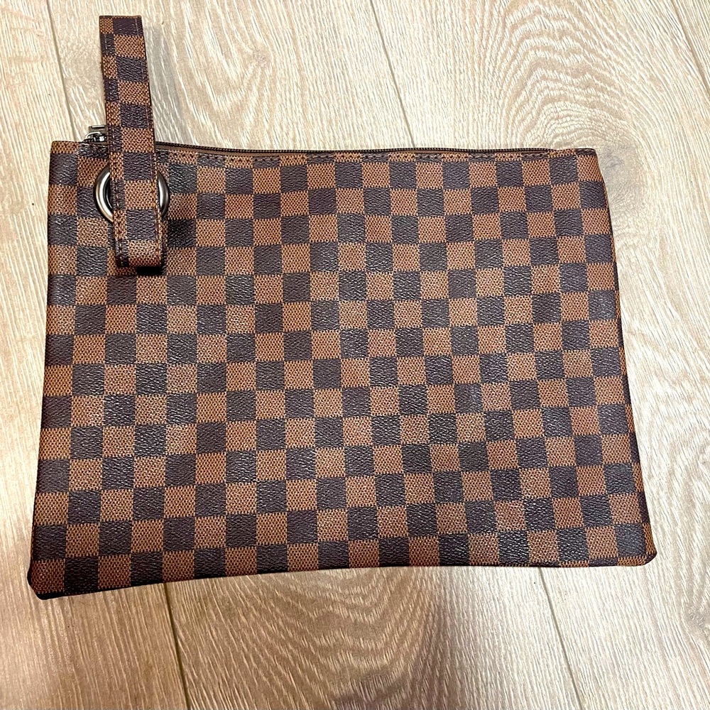 Brown Checkered Clutch